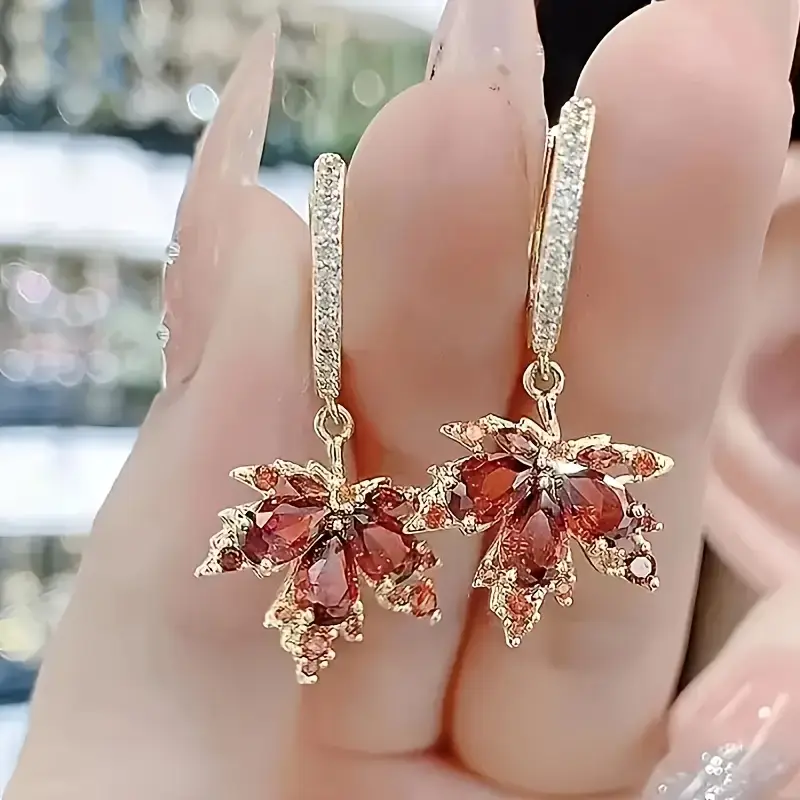 Zirconia Leaf Gold Earrings