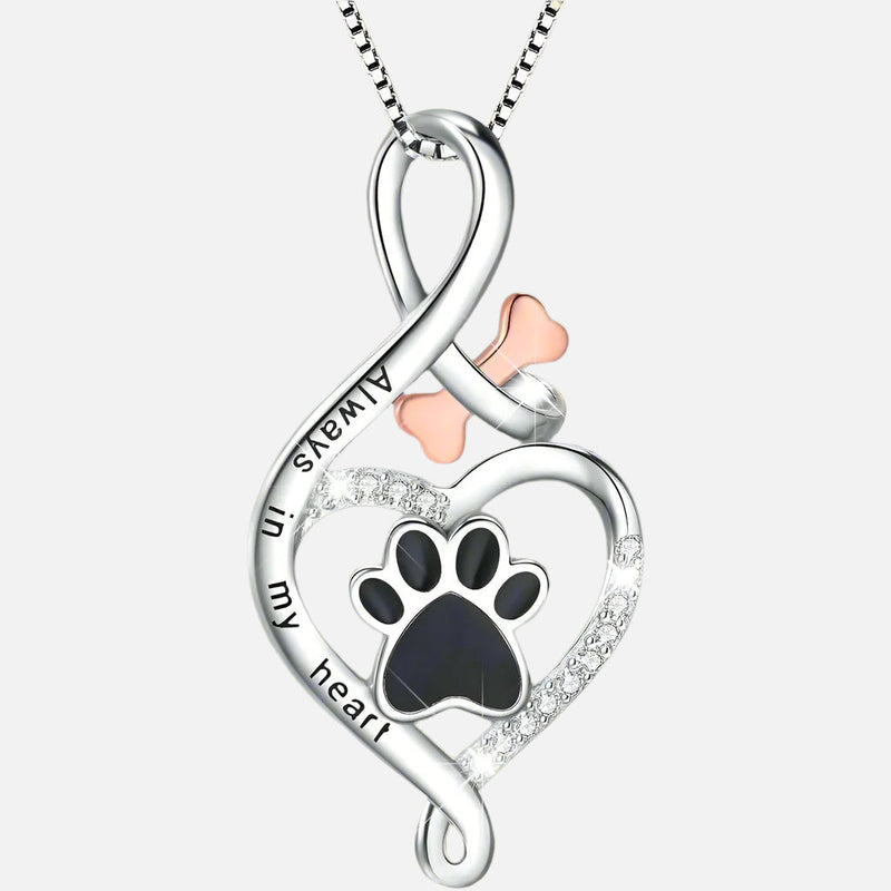 Lucky Paw Necklace With Heart, Bone & Infinity ��� ���Always In My Heart��� Pendant