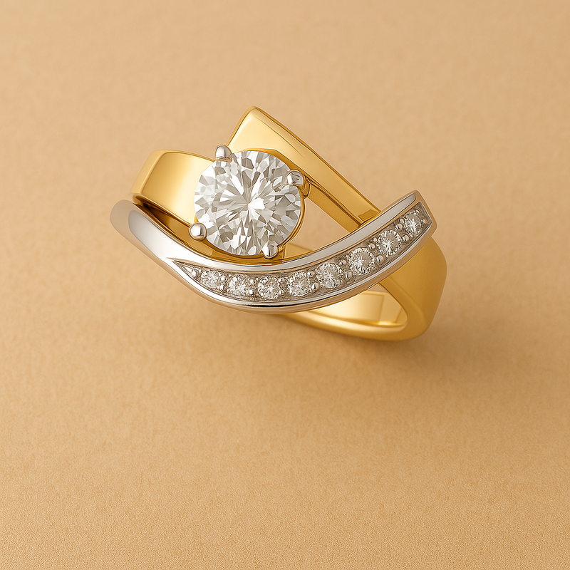 Vintage Irregular Gold & Silver Zirconia Ring
