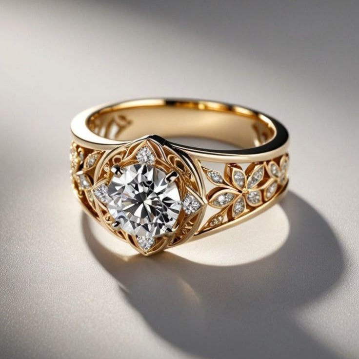 White Starlight Zirconia Gold Ring
