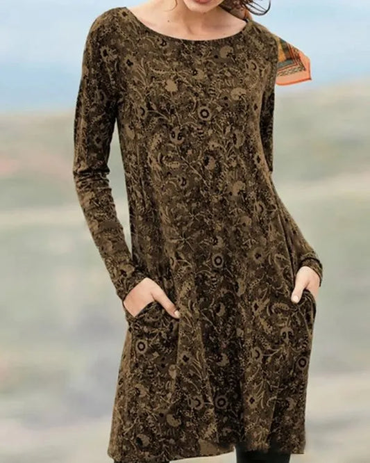 CD | Rochie midi cu mâneci lungi și buzunare laterale