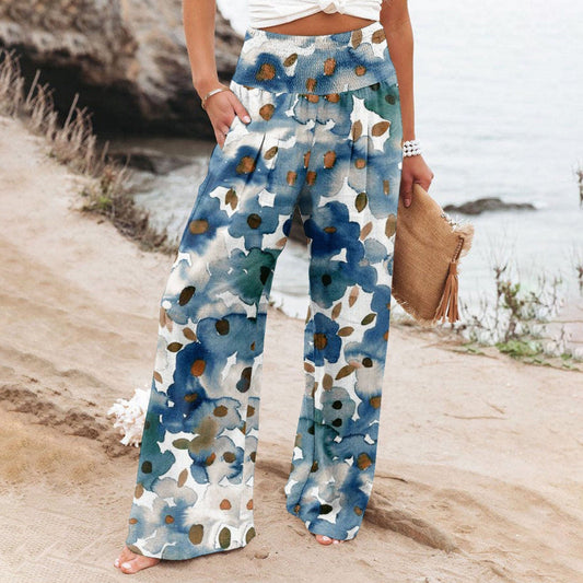 CD | Pantaloni eleganți cu picior lat cu model floral pentru femei