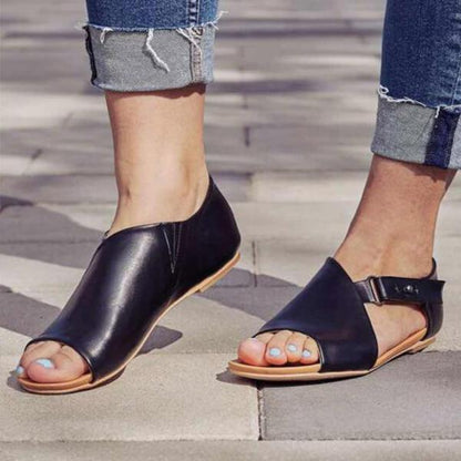 CD | Femei Peep Toe Buckle Flats Sandale