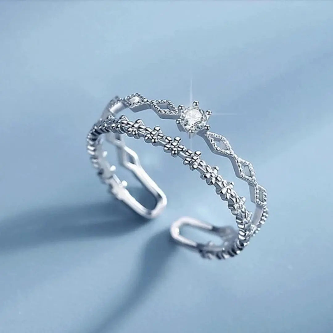 Elegant Adjustable Silver Zirconia Ring