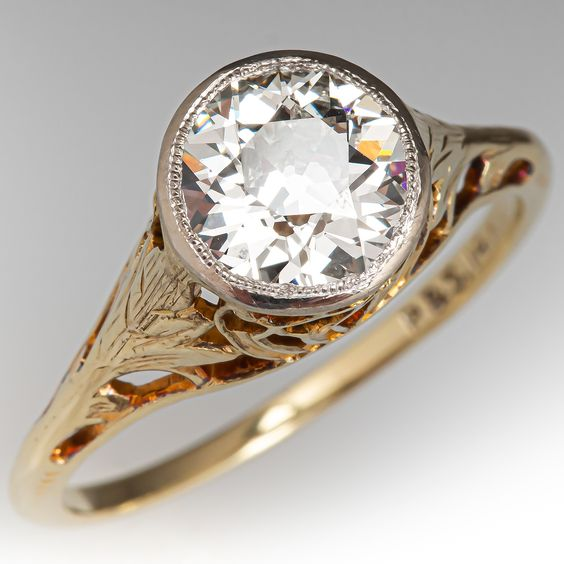 Vintage Inlaid Rounded Glass Fine Ring