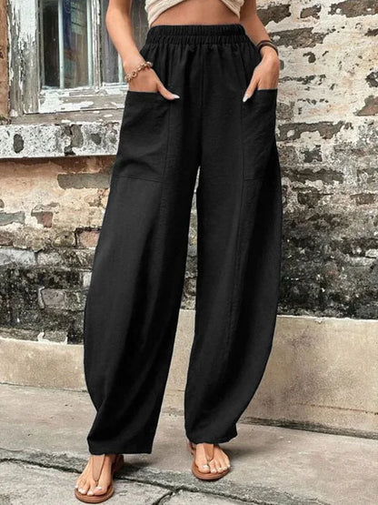 CD | Pantaloni largi de o singură culoare cu buzunare elastice în mărimi mari