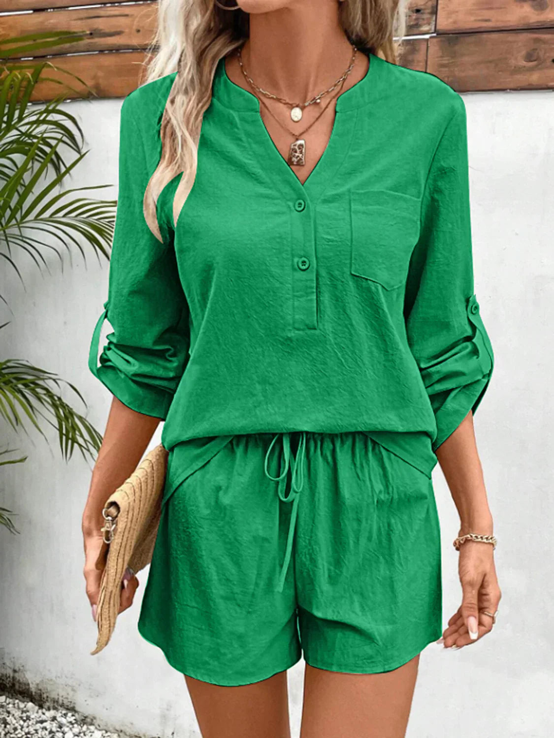CD | Set elegant cu mânecă lungă și pantaloni scurți pentru femei