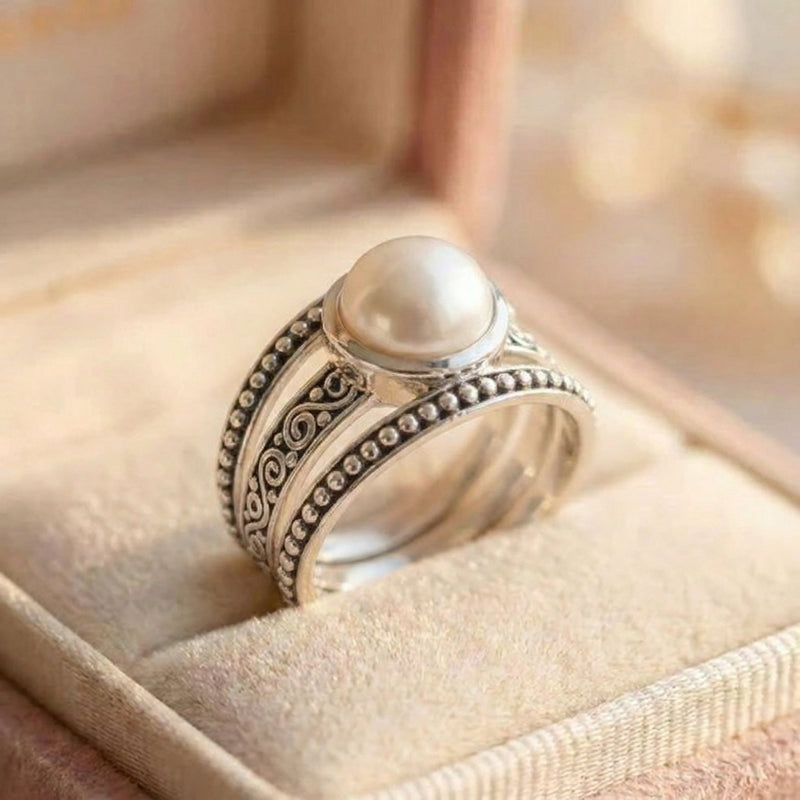 Vintage Layered Silver Pearl Ring