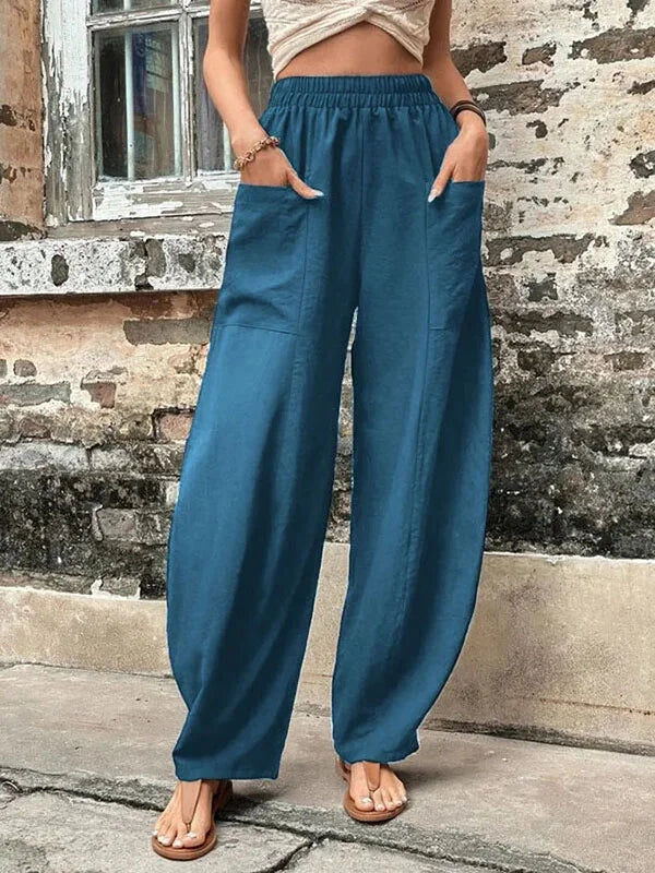 CD | Pantaloni largi de o singură culoare cu buzunare elastice în mărimi mari