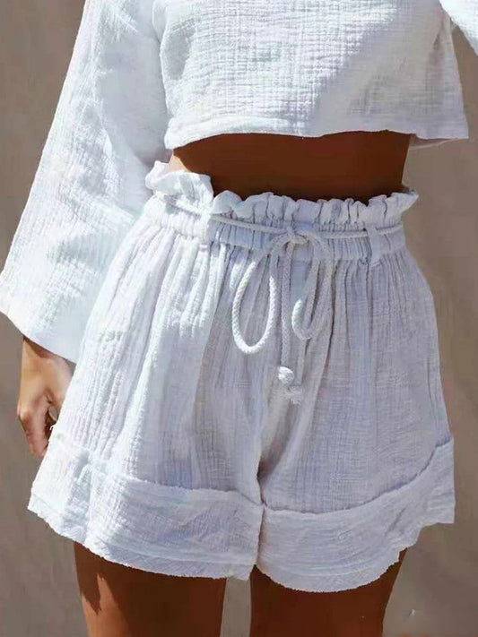 CD | Pantaloni scurți boho din amestec de bumbac alb