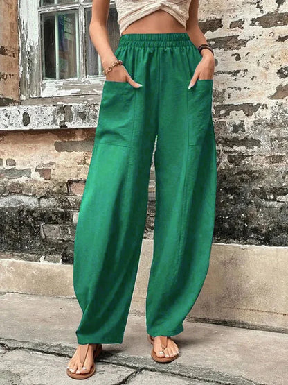 CD | Pantaloni largi de o singură culoare cu buzunare elastice în mărimi mari