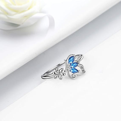 Sapphire Butterfly Ring | White Gold