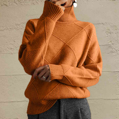 CD | Pulover chic cu guler tip broască țestoasă din tricot geometric