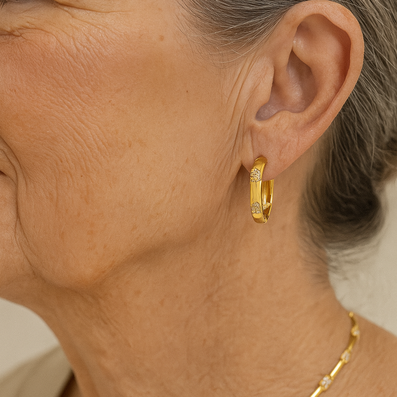 Vintage Hoop Earrings With Golden Flower