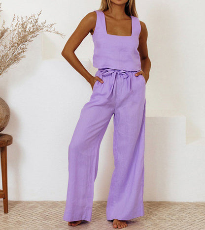 CD | Top minimalist și pantaloni cu picioare largi într-un set