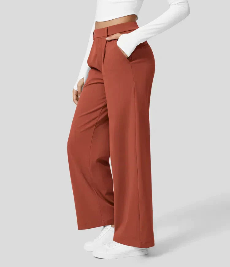 CD | Pantaloni stretch cu talie înaltă și picior drept pentru femei
