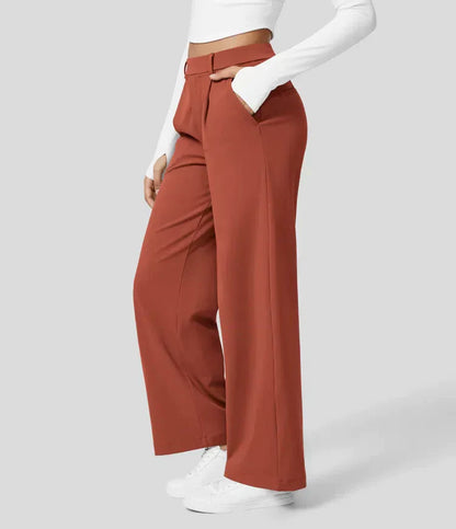 CD | Pantaloni stretch cu talie înaltă și picior drept pentru femei