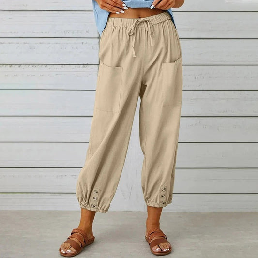 CD | Pantaloni casual din bumbac și in pentru femei