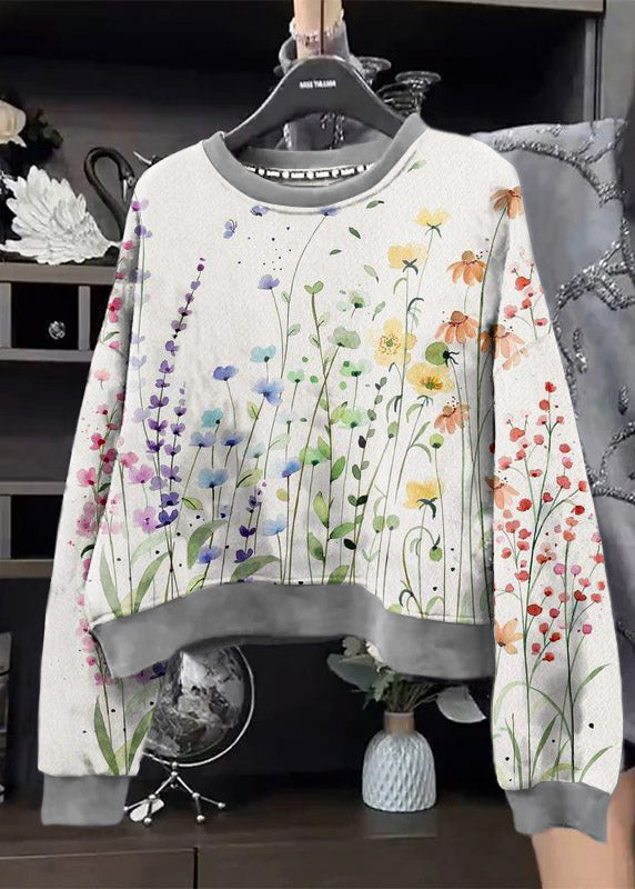 Grey O-neck Sequins Sweatshirt Spring