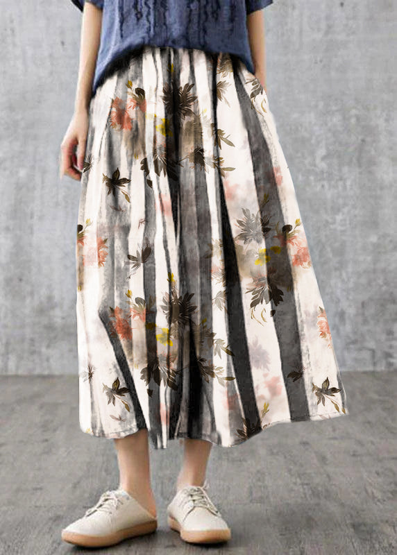 Black Texture Retro Striped a Line Summer Skirts Linen