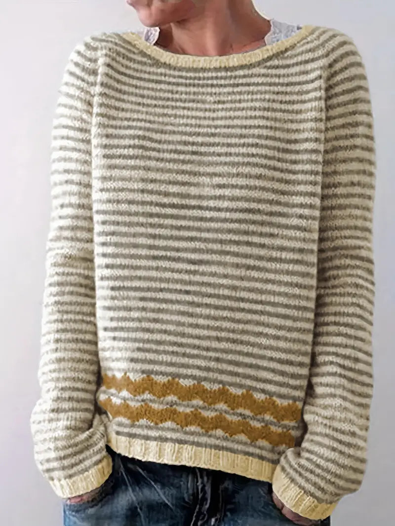 CD | Pulover tricotat în dungi cu model geometric