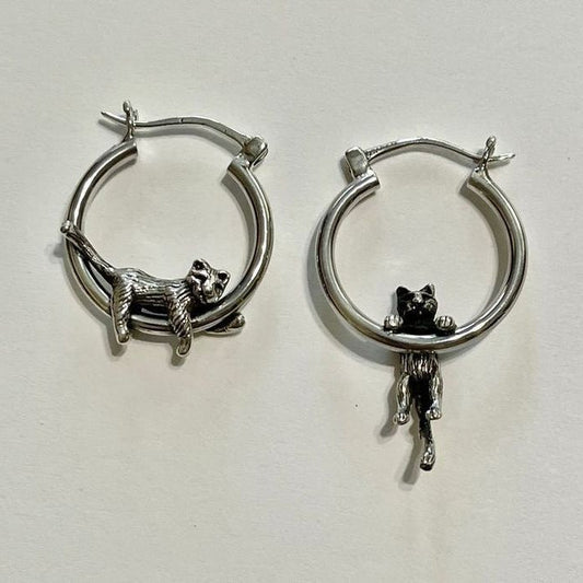 Resting Cat Silver Hoop Earrings