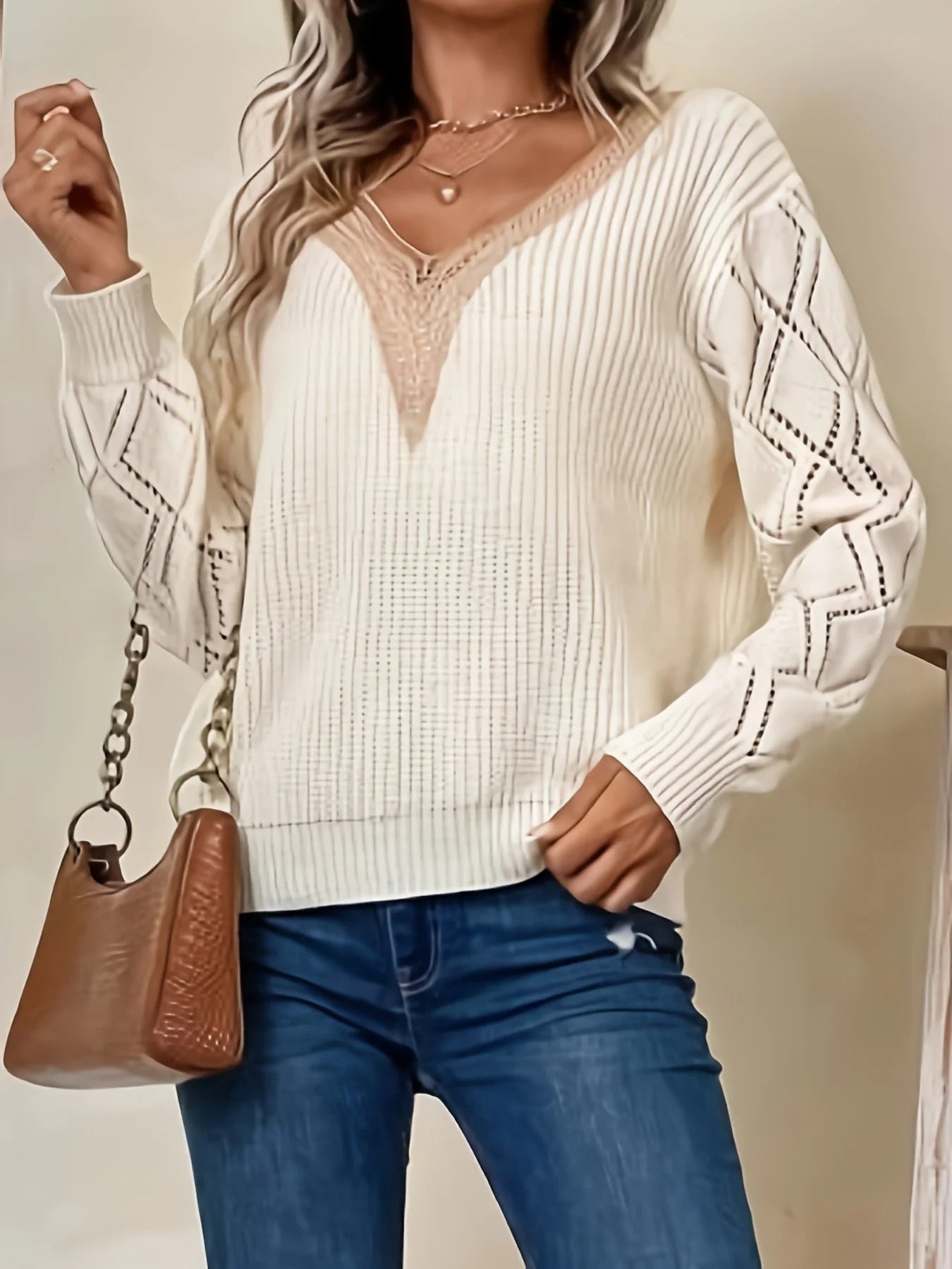 CD | MW - Pulover elegant tricotat cu decolteu în V