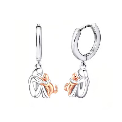 Cat Hug Pendant Necklace With Bonus Earrings ��� Offer
