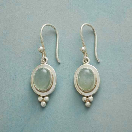 Vintage Green Inlaid Stone Silvered Earrings