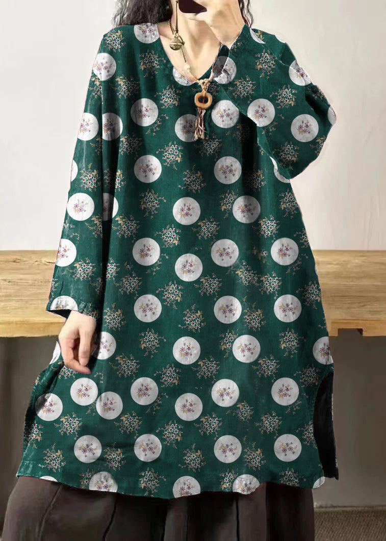 Black Text V Neck Embroidered Patchwork Linen Mid Dresses Fall