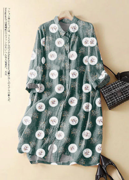 White Flowers Embroidered Patchwork Linen Shirt Dress Summer
