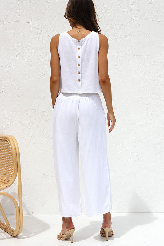 CD | Khiara Basic Button Crop Top și pantaloni cu buzunare Set