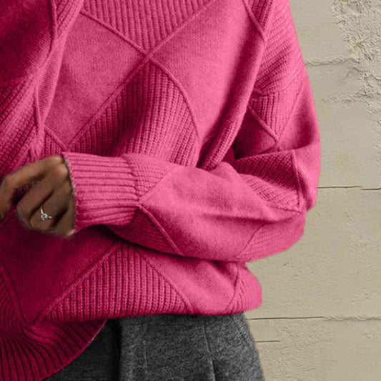 CD | Pulover chic cu guler tip broască țestoasă din tricot geometric