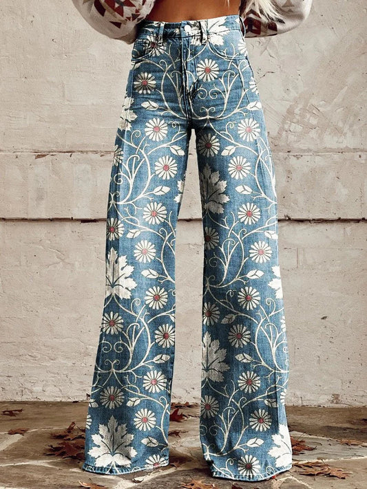 CD | Annett™ Pantaloni casual imprimați vintage cu picioare largi