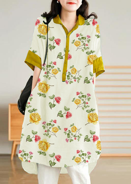 Jade White-snowflake Linen Linen Shirt Dress