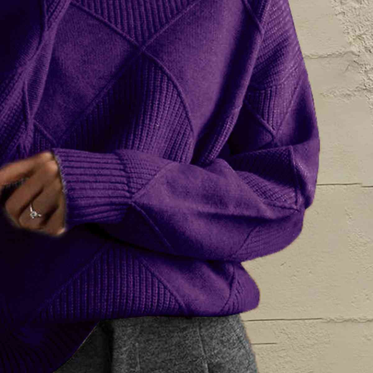 CD | Pulover chic cu guler tip broască țestoasă din tricot geometric
