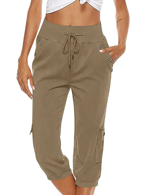 CD | Pantaloni cargo cu cordon pentru femei, talie elastică, pantaloni casual capri