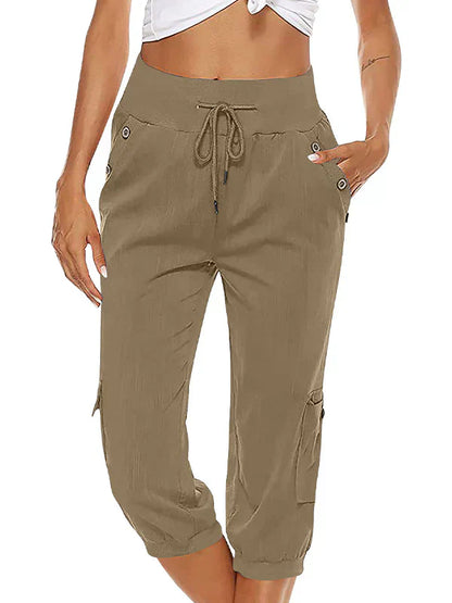 CD | Pantaloni cargo cu cordon pentru femei, talie elastică, pantaloni casual capri