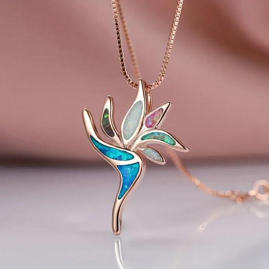 Blue Opal Rose Necklace