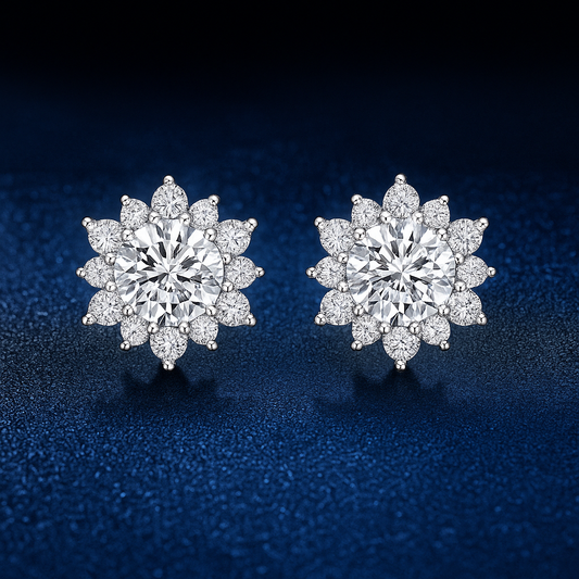 Silver 925 Flower Moissanite Earrings