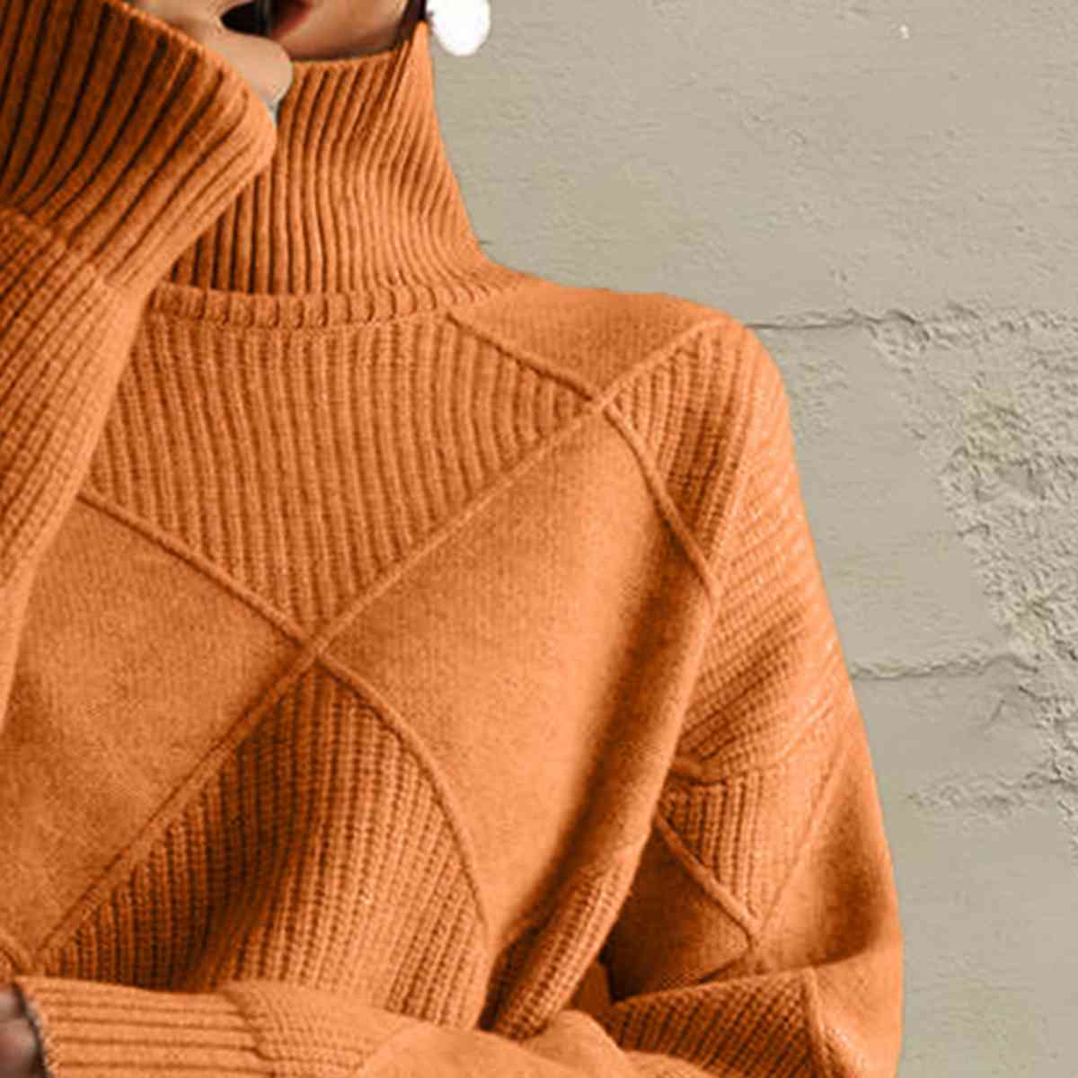 CD | Pulover chic cu guler tip broască țestoasă din tricot geometric