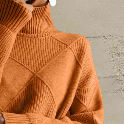 CD | Pulover chic cu guler tip broască țestoasă din tricot geometric