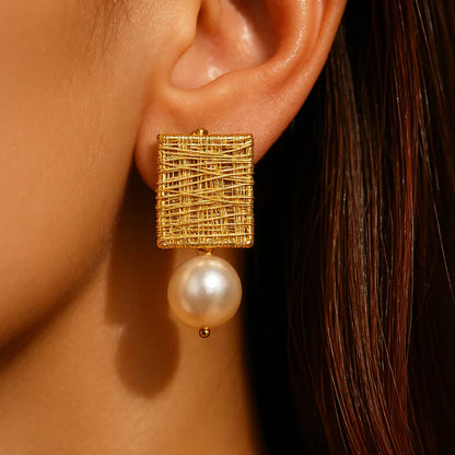 Vintage Golden Threads With Pearls Earrings