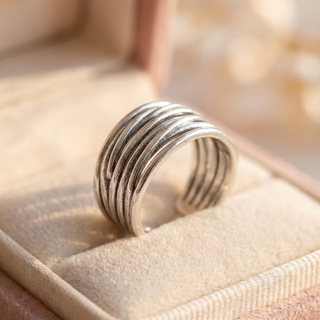 925 Sterling Silver Adjustable Layered Ring