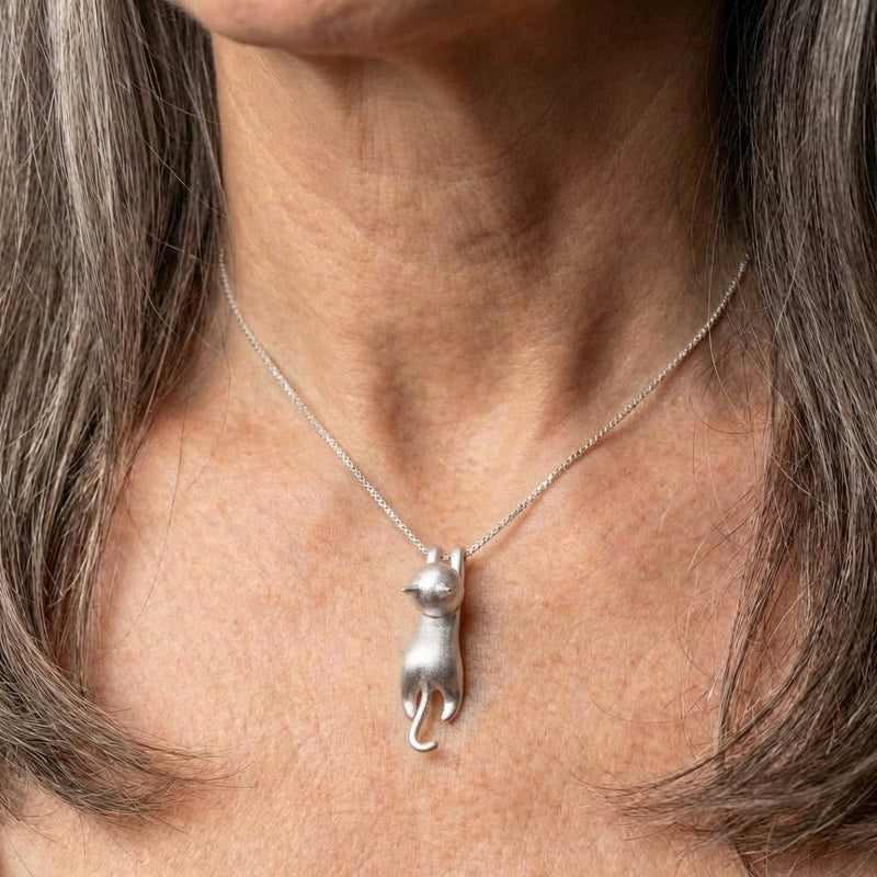 Sterling Silver Playful Kitty Necklace
