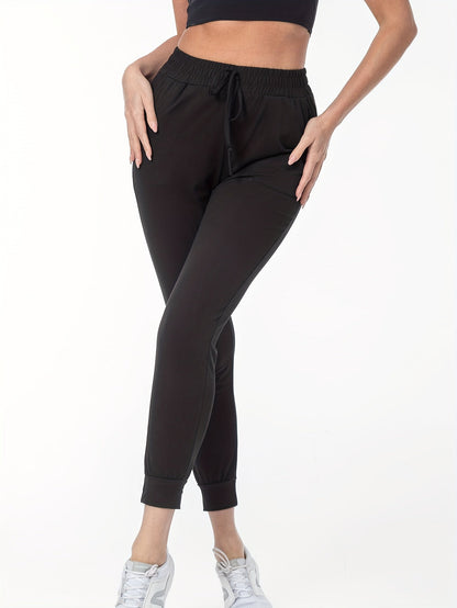 CD | Pantaloni sport casual negri cu talie înaltă și buzunare