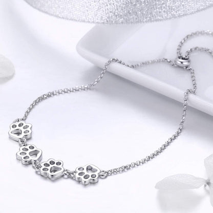 Sterling Silver Paw Print Bracelet ��� Adjustable Fit