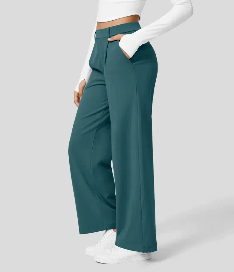 CD | Pantaloni stretch cu talie înaltă și picior drept pentru femei