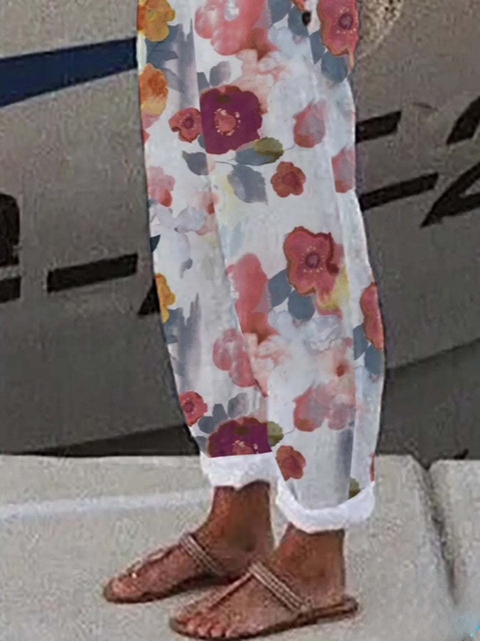 CD | Pantaloni largi în mărime mare cu model floral