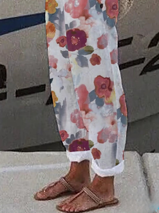 CD | Pantaloni largi în mărime mare cu model floral